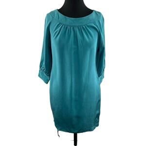 VINTAGE AKA New York Blue Silk 3/4 Sleeve Round Neck Mini Tunic Dress Size S